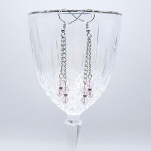 Pink Bicone Dangle Drop Cute Feminine Beaded Chain Earrings Handmade Jewelry